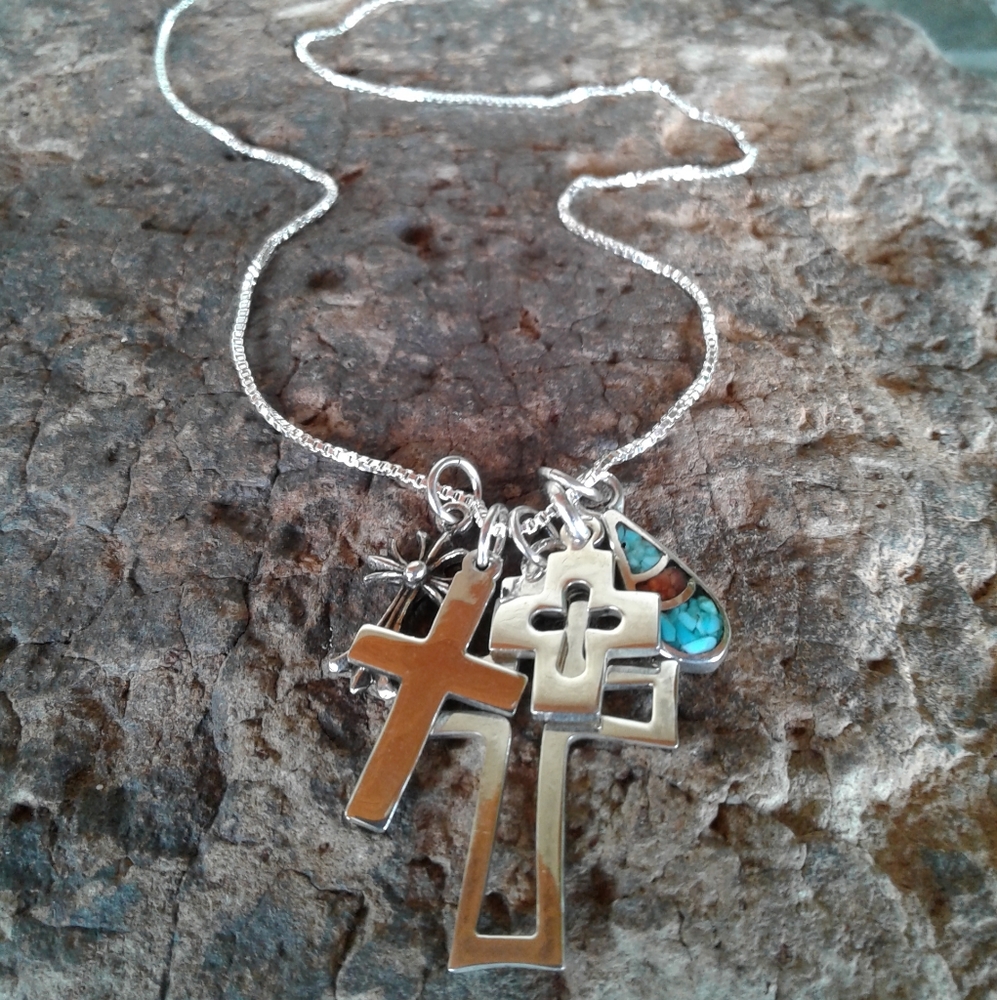 Sterling Silver Cross Charms NECKLACE - Picture 10 of 15